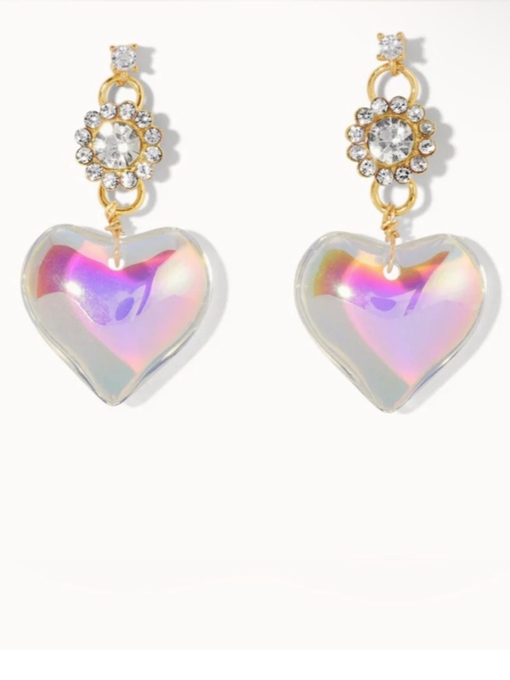 Vanessa Mooney Rebecca Iridescent Dangle Heart Earrings with Crystal Accents